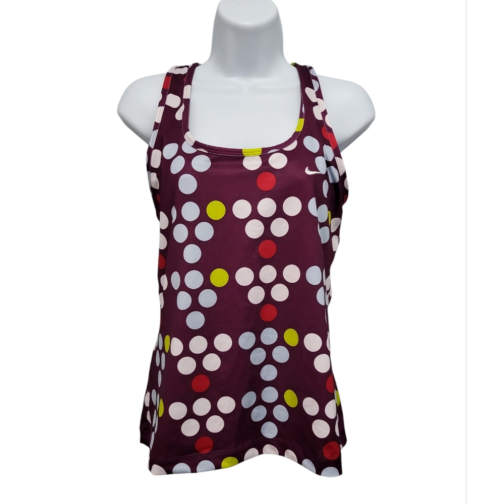 Nike Performance Racerback Tank Purple Polka Dot‎ Built In Bra Womens Large 12